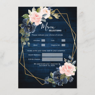 Menu Casamento Geométrico Rustic Wood Marinho Azul Blus