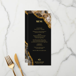 Menu Casamento Glitter de Geodo de Agato Preto e Dourad