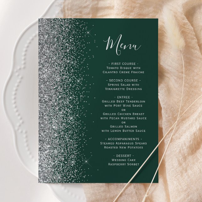 Menu Casamento Glitter Silver Verde Escuro (Criador carregado)