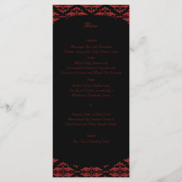 Menu Casamento Gótico de Damasco Vermelho e Negro