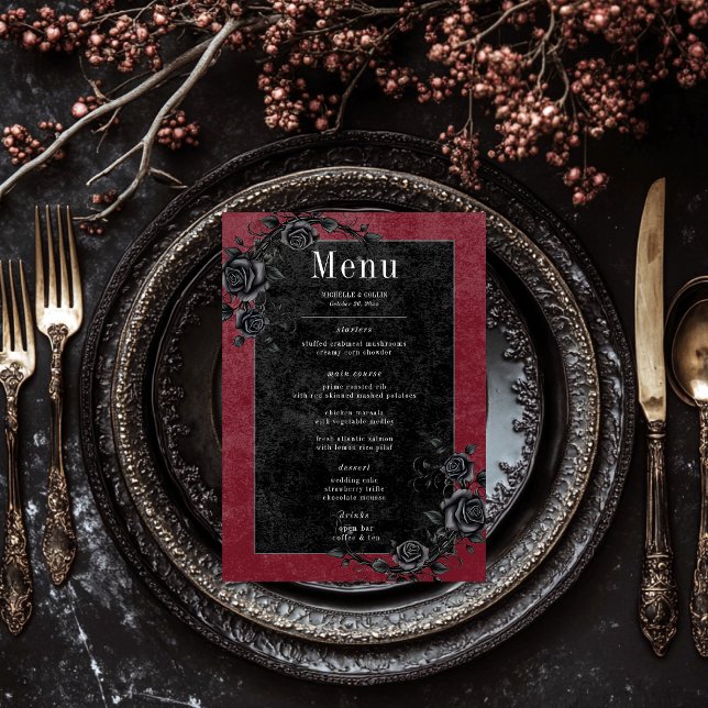 Menu Casamento Gótico de Rosas Negras Raven & Black (Criador carregado)