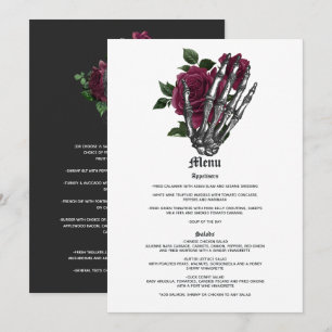 Menu Casamento Gótico Esqueleto Floral Borgonha