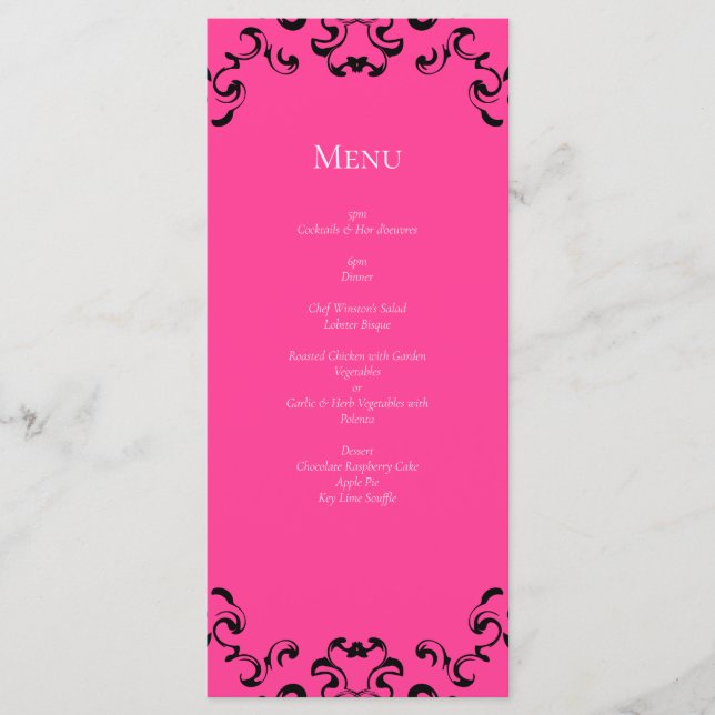 Menu Casamento Gótico Quente-Rosa e Negro (Frente)