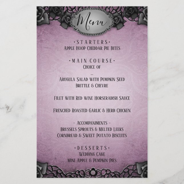 Menu Casamento Gótico Roxo (Frente)