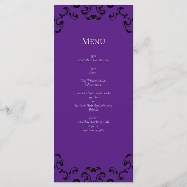 Menu Casamento Gótico Roxo Preto (Frente)