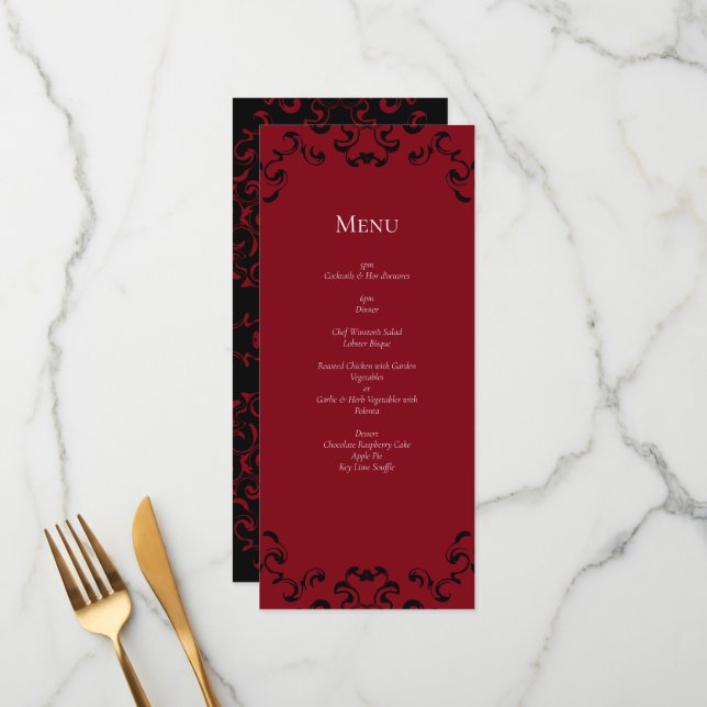 Menu Casamento Gótico Vermelho e Negro (Frente/Verso In Situ)