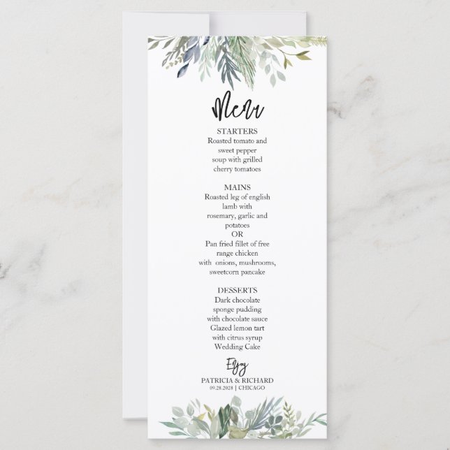 Menu Casamento Greenery Eucalyptus Leaves (Frente)