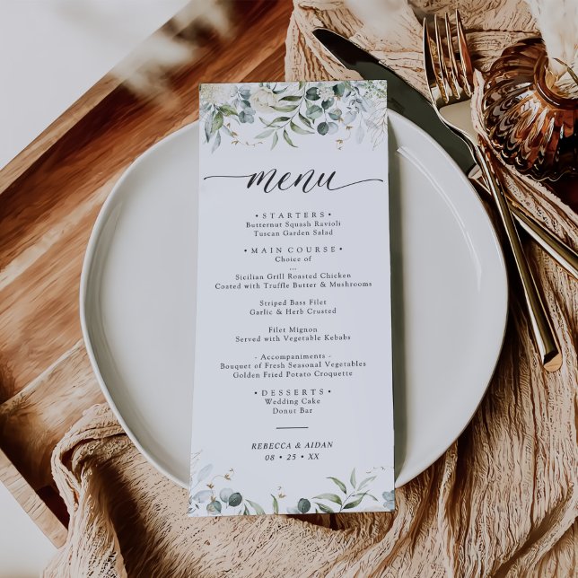 Menu Casamento Greenery Floral Watercolor (Criador carregado)