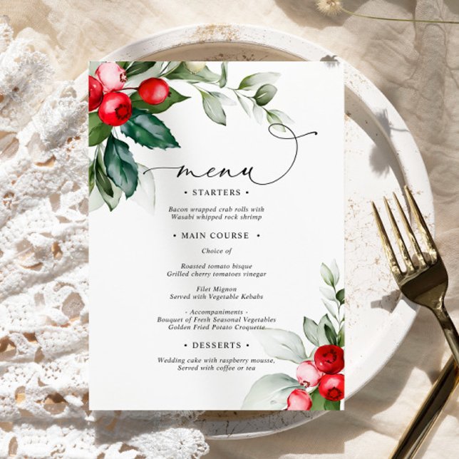 Menu Casamento Greenery & Red Berries de Natal (Criador carregado)