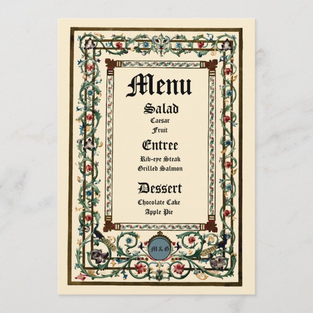 Menu Casamento Iluminado "Medieval" Vintage (Frente)