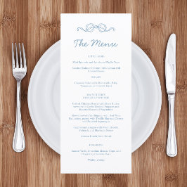 Menu Casamento Ilustrado Azul Desenhado à Mão Caprichos