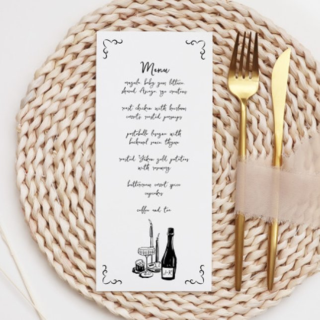 Menu Casamento Ilustrado Branca E Manuscrito (Criador carregado)