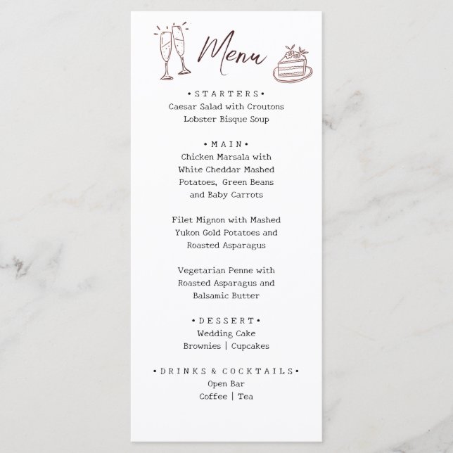 Menu Casamento Ilustrado Branco Caprichoso  (Frente)
