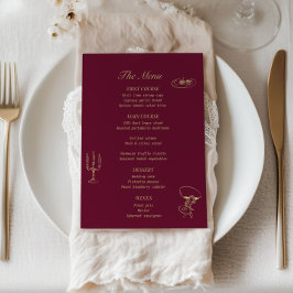 Menu Casamento Ilustrado Burgundy Chartreuse