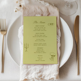 Menu Casamento Ilustrado Chartreuse Olive Green