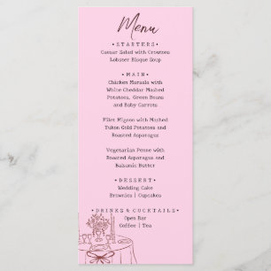 Menu Casamento Ilustrado com Desenho à Mão Rosa Caprich