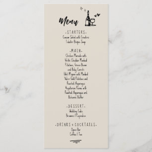 Menu Casamento Ilustrado em Cinza Retro