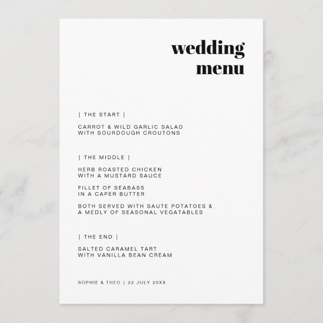 Menu Casamento Informal Minimalista | Moderno Retro Cas (Frente)