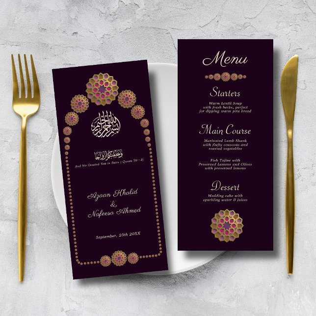 Menu Casamento Islâmico de Padrão Geométrico Elegante e (Criador carregado)