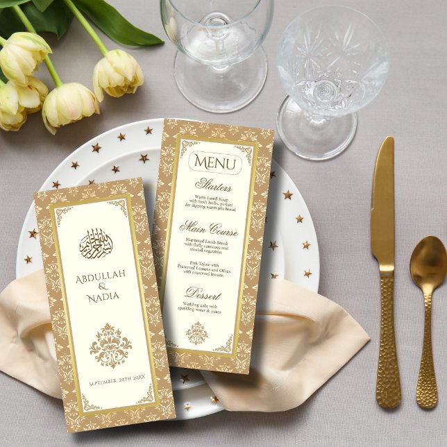Menu Casamento Islâmico Muçulmano de Ivory Dourado Dama (Criador carregado)