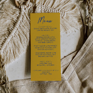 Menu Casamento Italiano Amarelo Escrito à Mão Azul