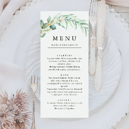 Menu Casamento Jantar Folhagem Verde Elegante