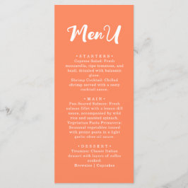 Menu Casamento Jantar Laranja Coral Moderno Tendência