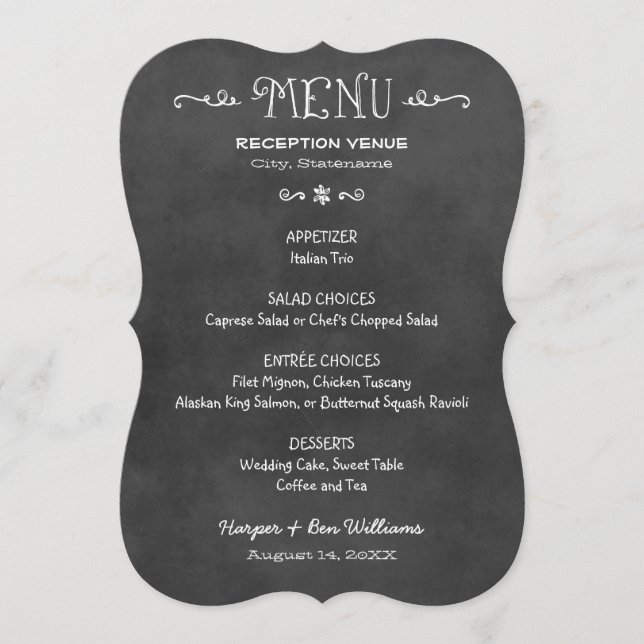 Menu Casamento Jantar Loja de Quadro-negro Escrito à Mã (Frente)
