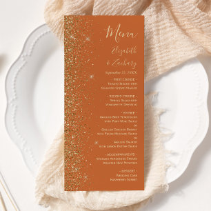 Menu Casamento Laranja Dourado Moderno Queimado com Len