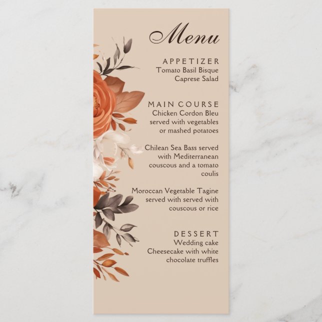 Menu Casamento Laranja Queimado por Terracotta (Frente)