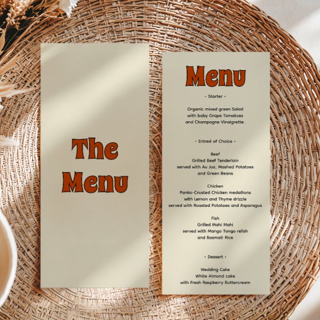 Menu Casamento Laranja Queimado Retro Groovy (Criador carregado)