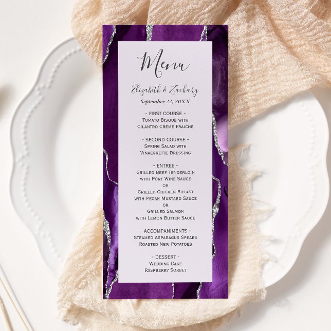 Menu Casamento Lavanda Ágata Prata Roxa (Criador carregado)