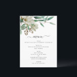 Menu Casamento Legante Magnolia Eucalyptus Watercolor<br><div class="desc">Magnolia Eucalyptus Watercolor Elegante Greenery Foliage Spring Wedding Elegant e Modern Wedding Menu on White background - inclui uma bela e elegante tipografia de roteiro com folhas botânicas modernas e verde para a celebração especial do dia do casamento.</div>