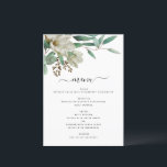 Menu Casamento Legante Magnolia Eucalyptus Watercolor<br><div class="desc">Magnolia Eucalyptus Watercolor Elegante Greenery Foliage Spring Wedding Elegant e Modern Wedding Menu on White background - inclui uma bela e elegante tipografia de roteiro com folhas botânicas modernas e verde para a celebração especial do dia do casamento.</div>