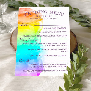 Menu Casamento LGBTQ do Rainbow Watercolor Splash