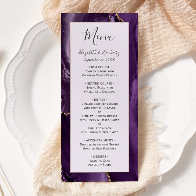 Menu Casamento Lilás Ágata Dourada Moderna (Criador carregado)