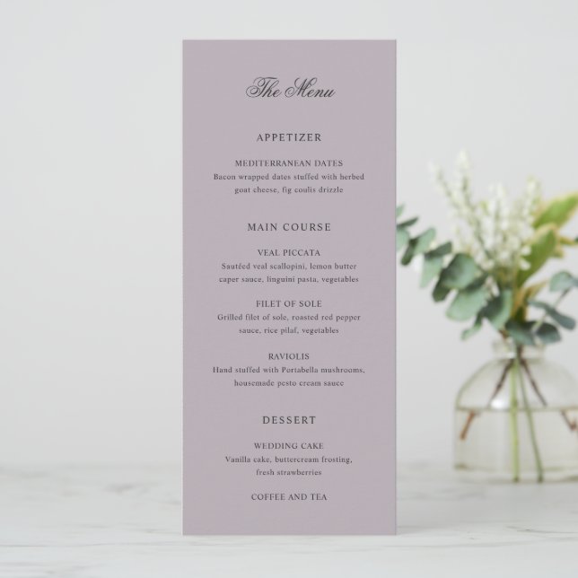 Menu Casamento Lilás Clássico Limpo e Empoeirado (Em pé/Frente)
