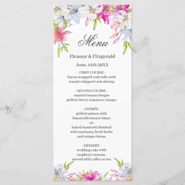 Menu Casamento Lily Watercolor (Frente)