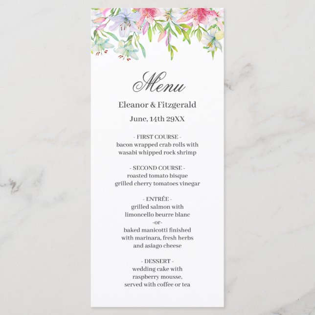 Menu Casamento Lily Watercolor (Frente)