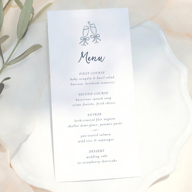 Menu Casamento Listras Azuis Doodle Retro Caprichoso (Criador carregado)