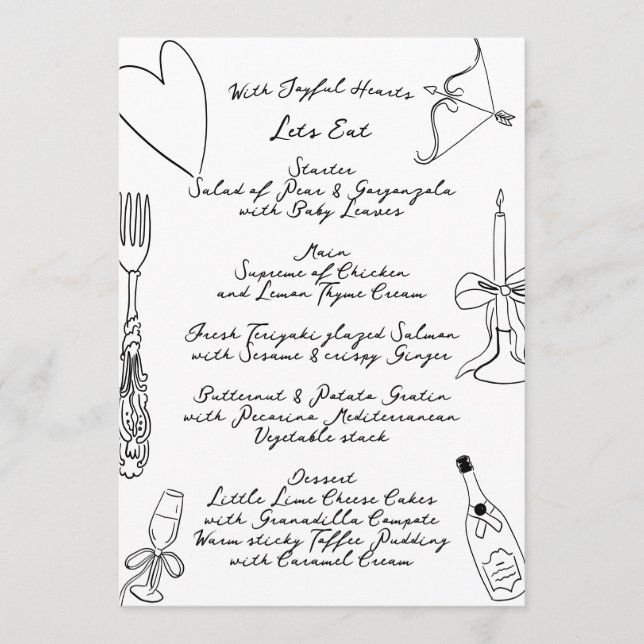 Menu Casamento Manuscrito La Dolce Vita Doodle (Frente)