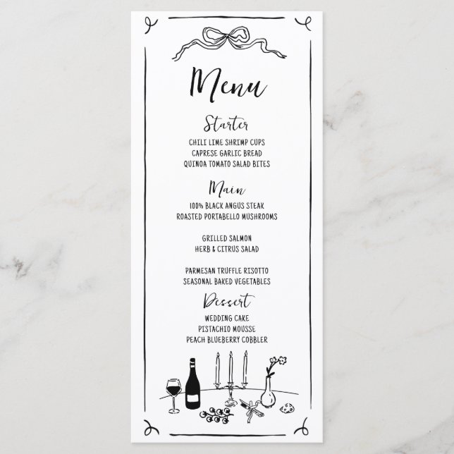 Menu Casamento Manuscrito Manuscrito Quirky (Frente)