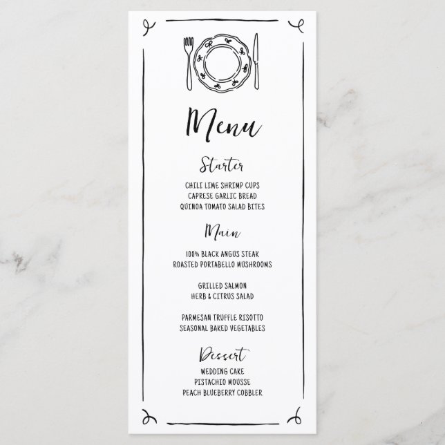 Menu Casamento Manuscrito Manuscrito Quirky (Frente)