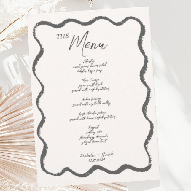 Menu Casamento Manuscrito Trendy Retro Wavy Squiggle (Criador carregado)