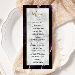 Menu Casamento Mármore Ágata Dourada Roxa Moderna