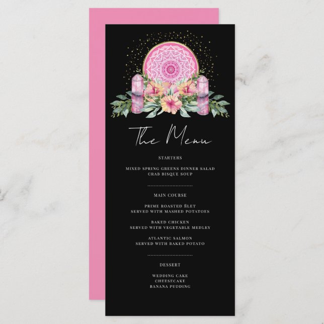 Menu Casamento Metafísico com Cristais de Mandala Flora (Frente/Verso)