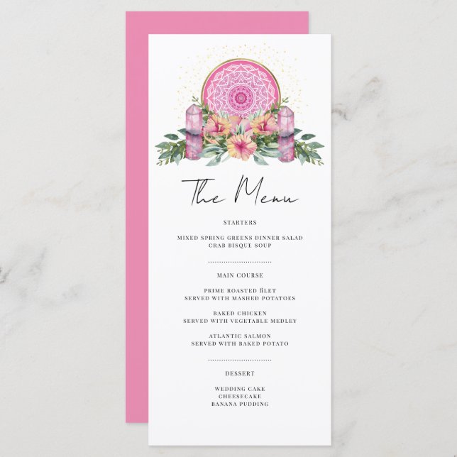 Menu Casamento Metafísico com Cristais de Mandala Flora (Frente/Verso)