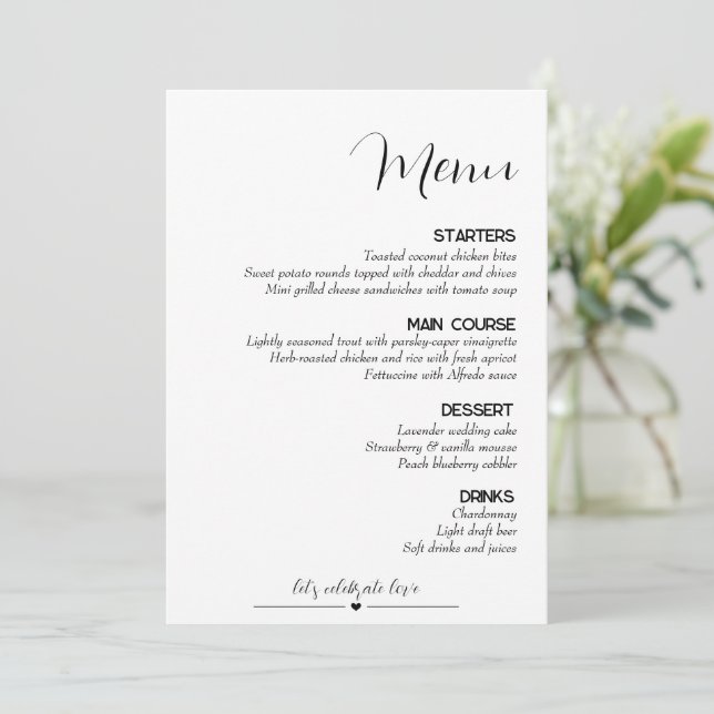 Menu Casamento Minimalista (Em pé/Frente)