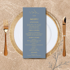 Menu Casamento Minimalista Botânico Dusty Blue Monogram