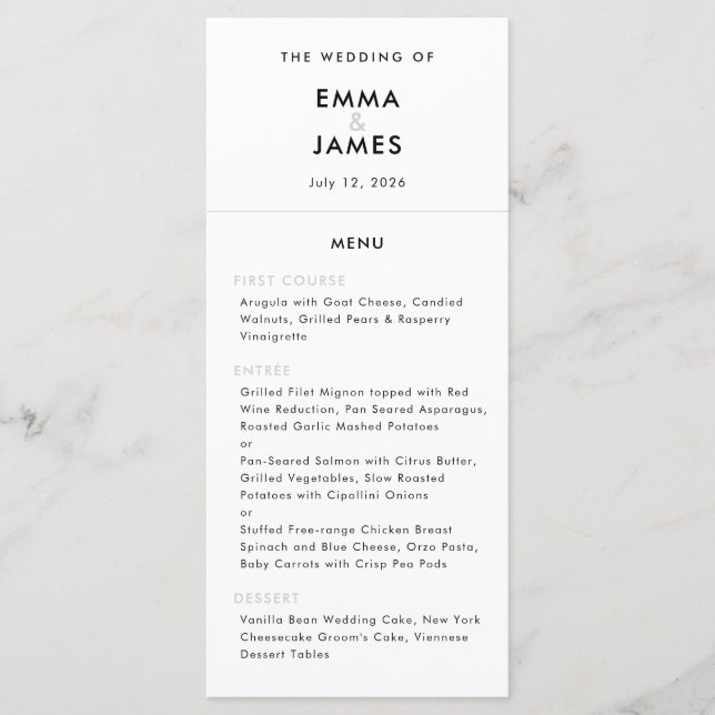 Menu Casamento Minimalista com E comercial | Código QR  (Frente)